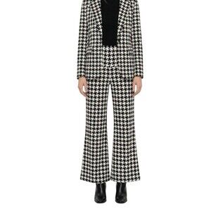 Chicme XL Houndstooth Flare Pants High Waist Stretch Black White Retro